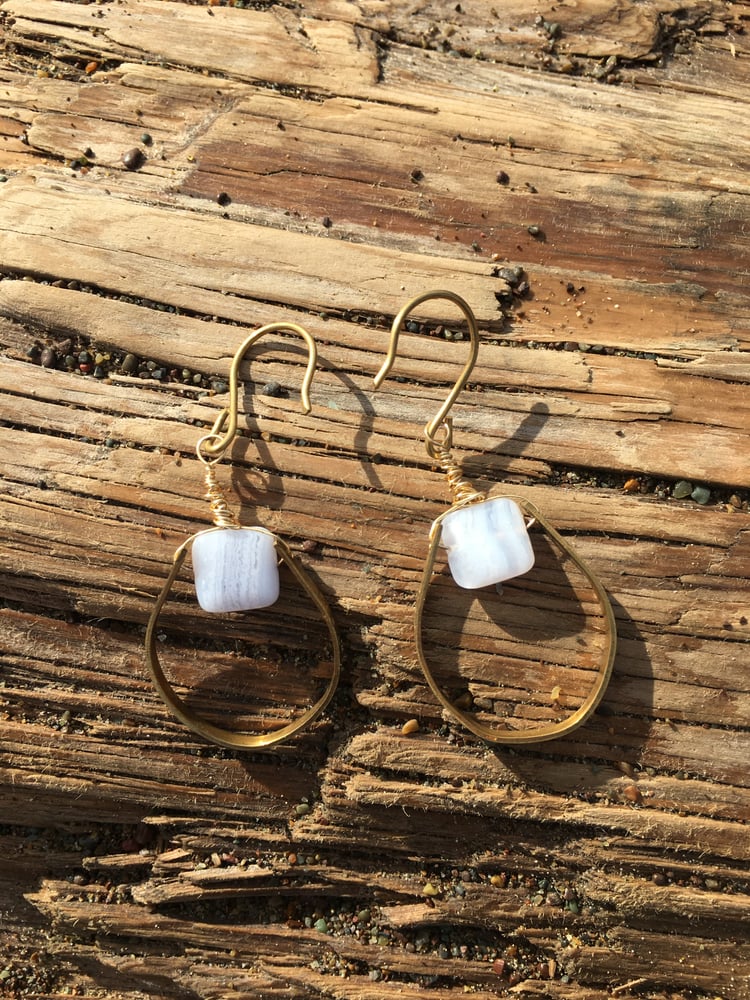 Image of Upcycled Blue Lace Agate & Brass Earrings