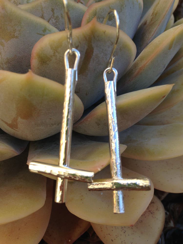 Image of Textured Silver Antichrist  Earrings