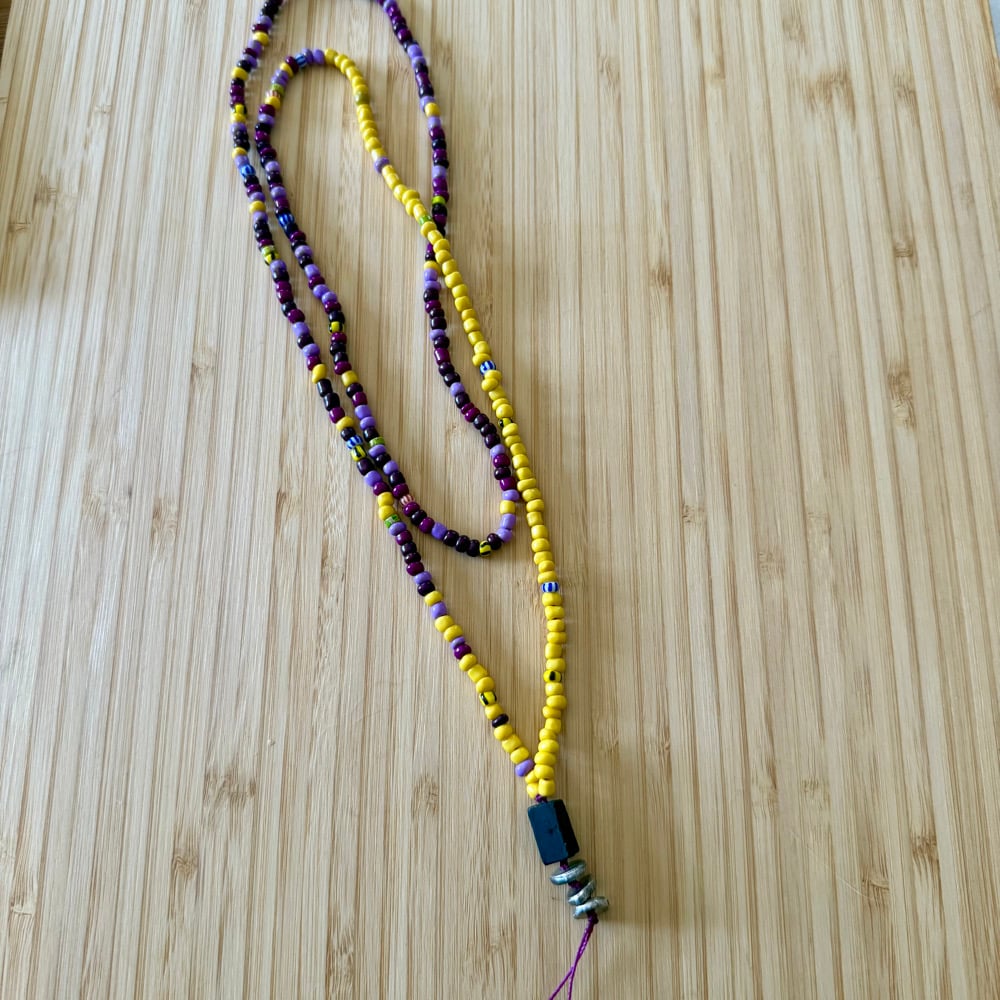 Image of Yellow & Purple Glass Bead Talisman Necklace