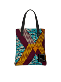 Ankara Print Tote Bag Turquoise - Brown