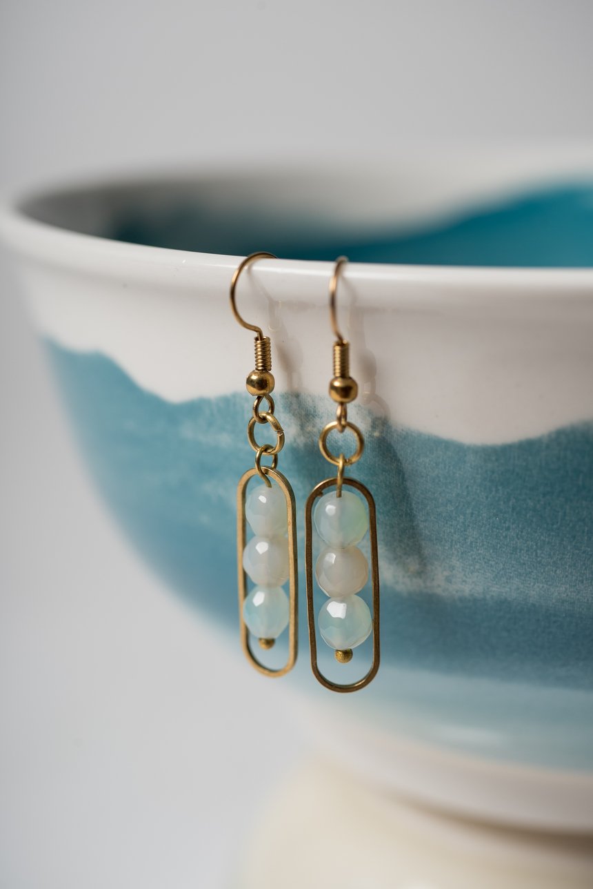Image of Brass and Seafoam Green Banded Agate Earrings