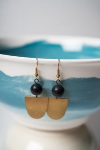 Onyx and Brass Half Moon Earrings