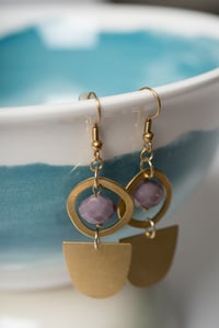 Purple and Brass Half Moon Earrings