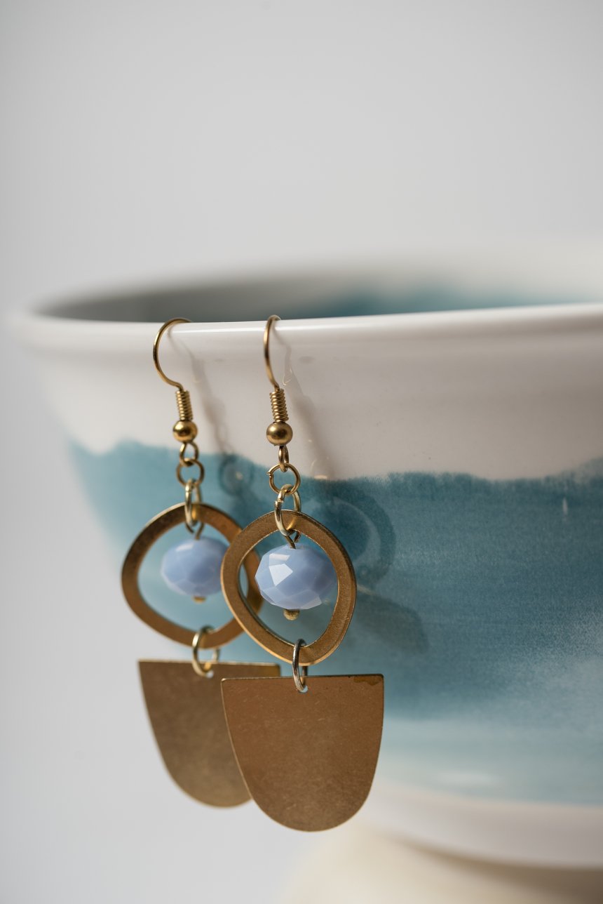 Image of Lilac and Brass Half Moon Earrings