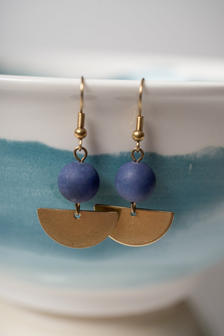Image of Purple Agate and Petite Moon Earrings