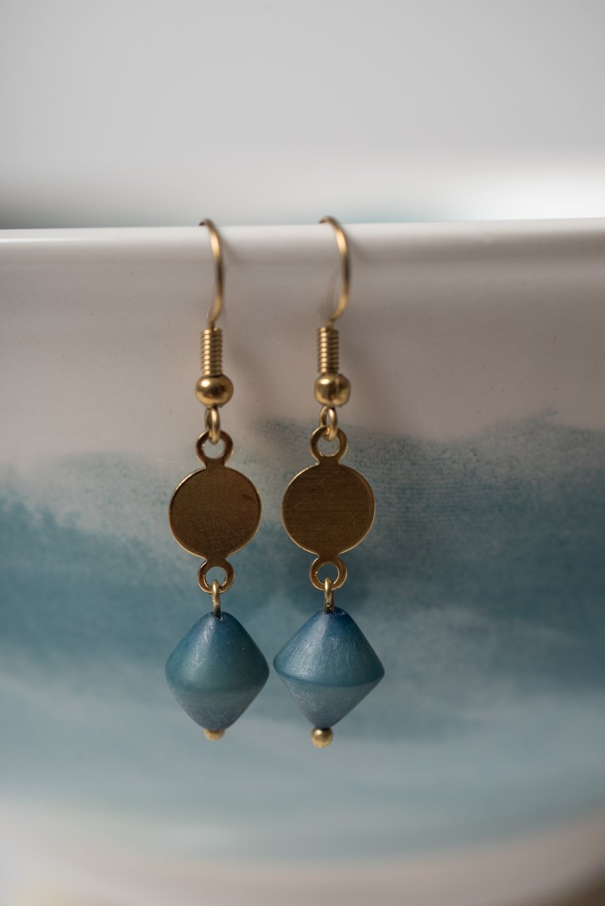 Image of Brass and Jewel Blue Earrings