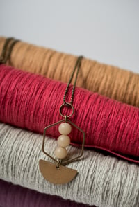 Image 1 of Frosted Pink Quartz Trio and Half Moon Necklace