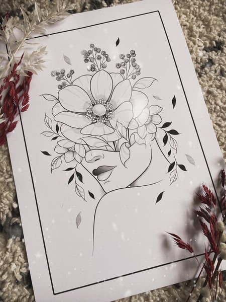 Image of A3 Floral lady head print 