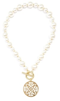 Image 2 of Ornate Pendant Chunky Pearl Necklace 