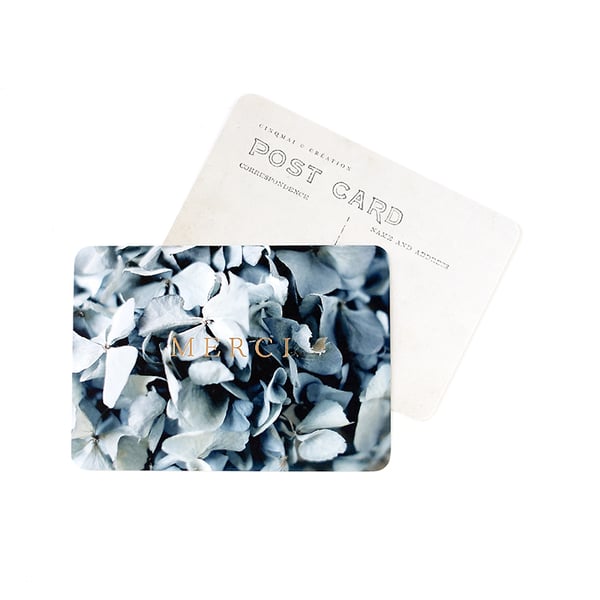 Image of Carte Postale MERCI / DORÉ / HORTENSIA BLEU