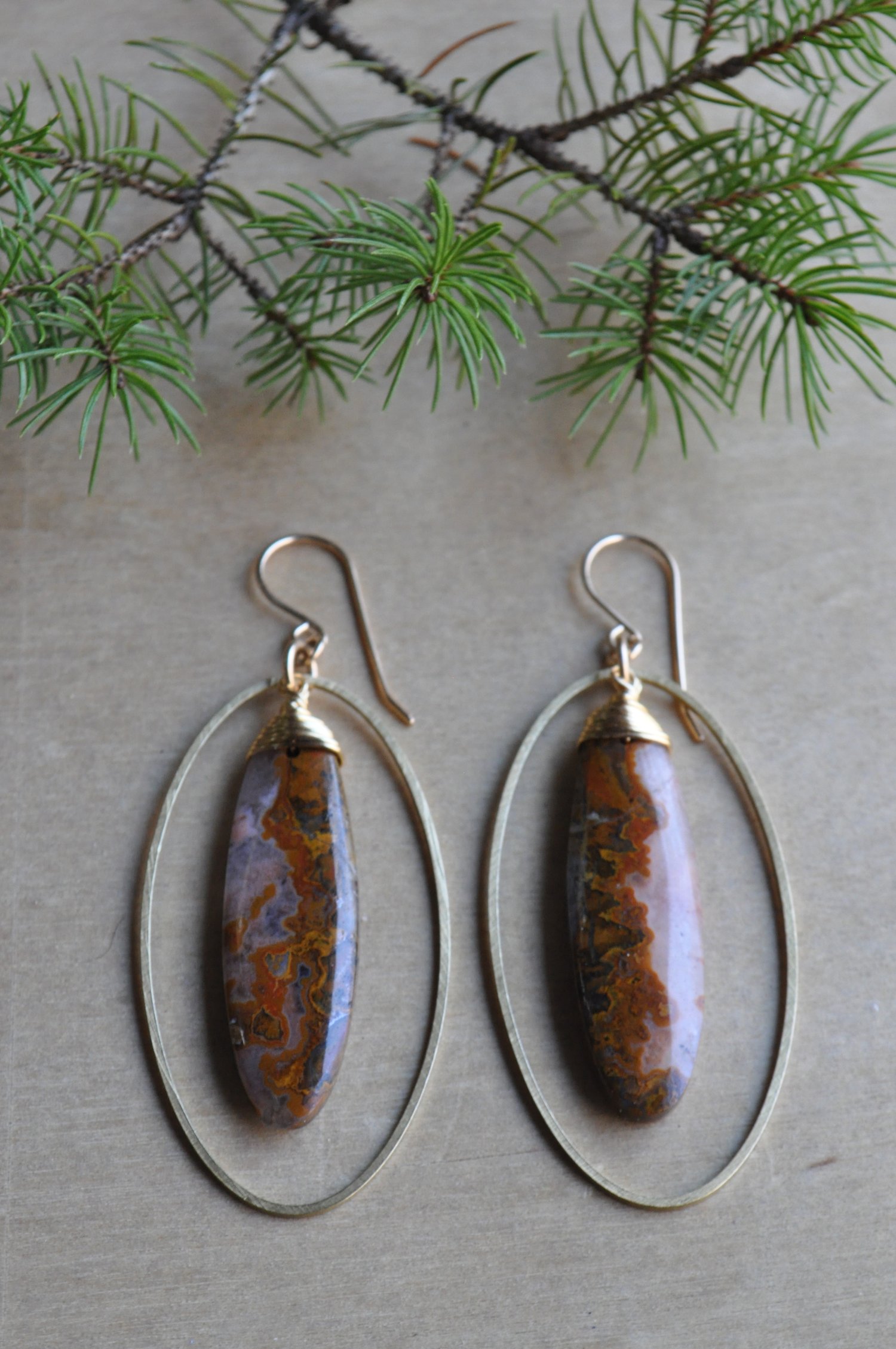 Image of One of a Kind Red Agate Oval Hoop Dangles