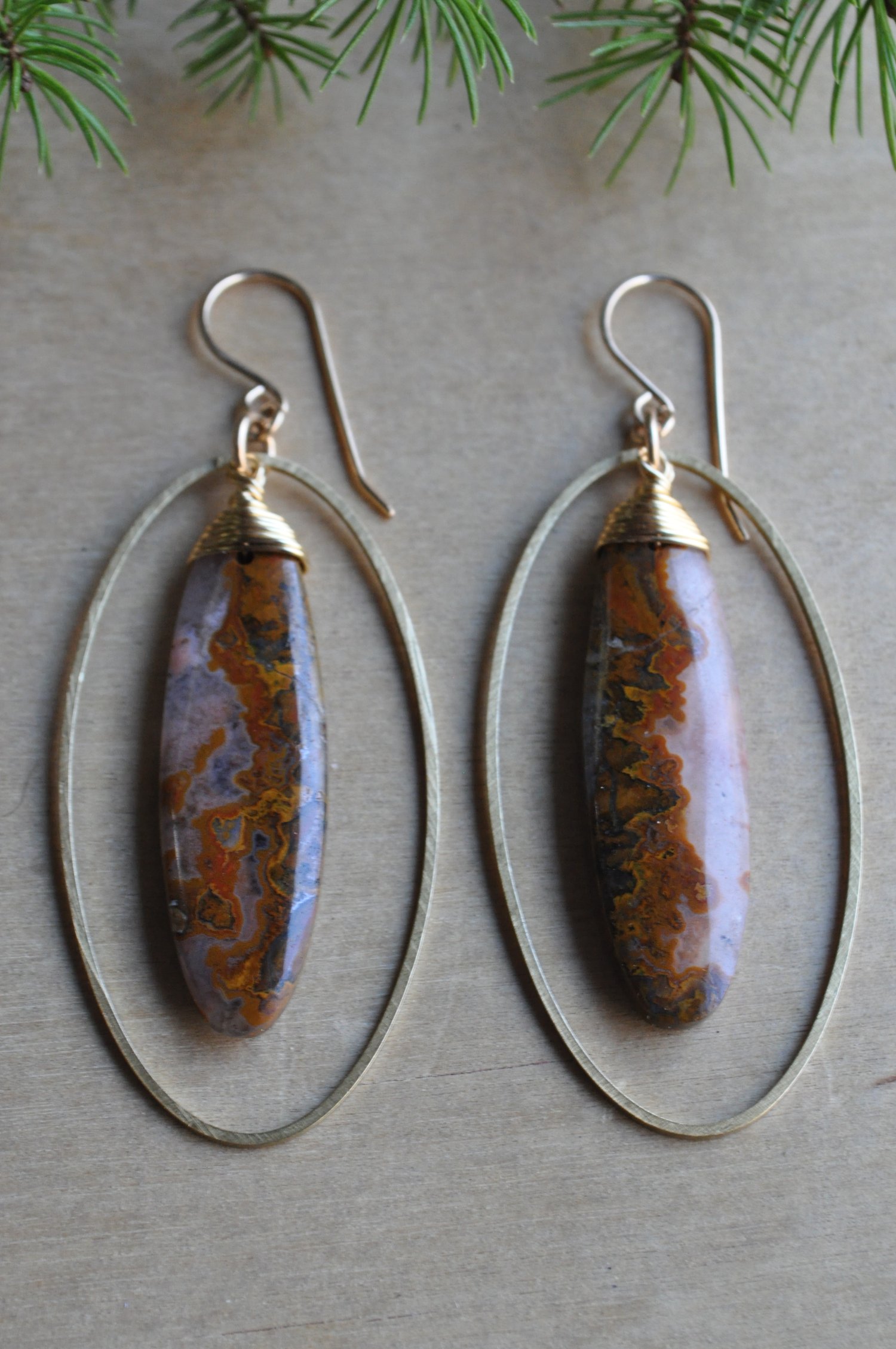 Image of One of a Kind Red Agate Oval Hoop Dangles
