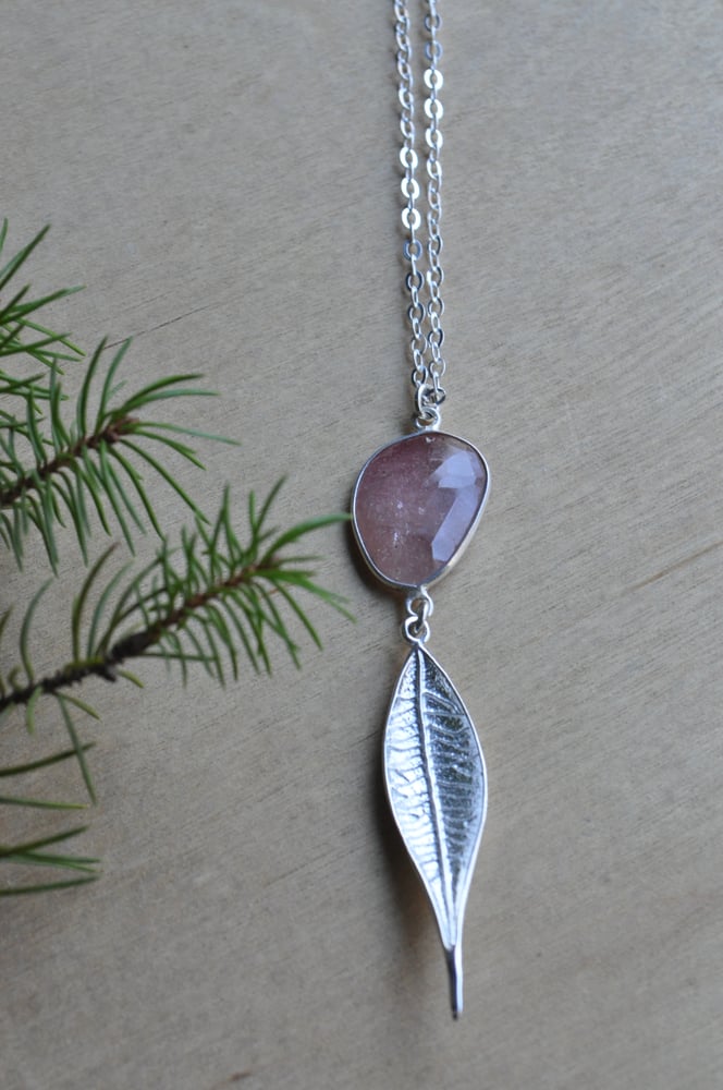 Image of Pink Sapphire Leaf Necklace - in Sterling Silver