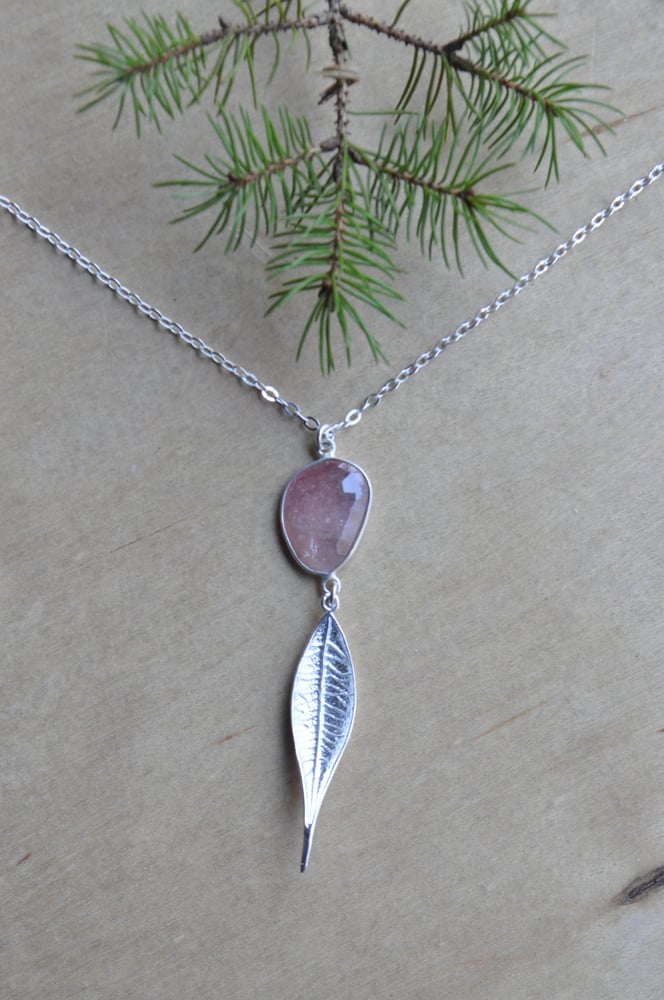 Image of Pink Sapphire Leaf Necklace - in Sterling Silver