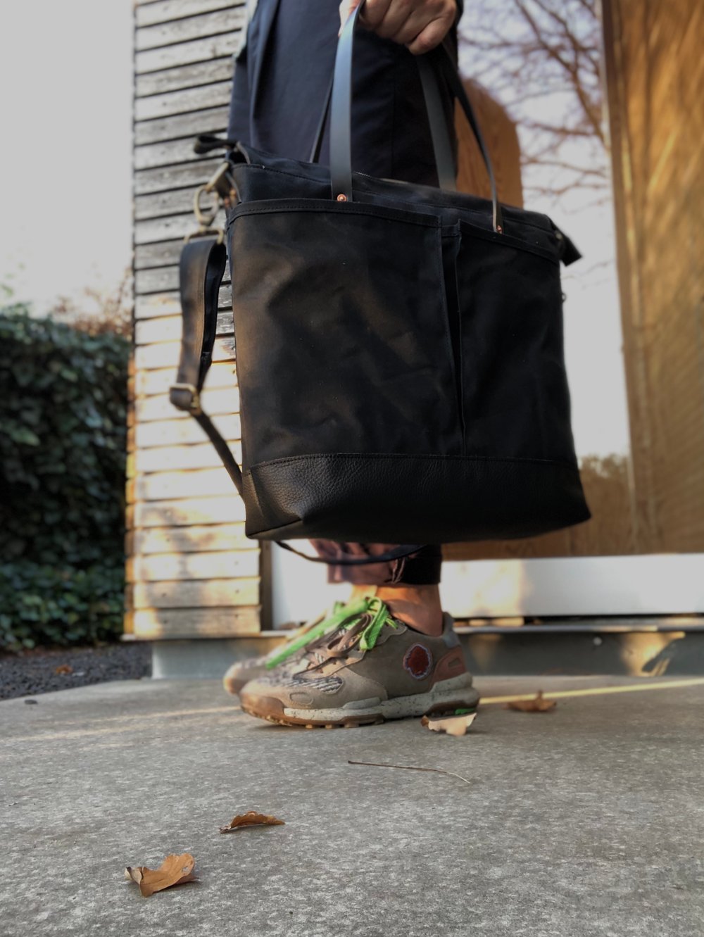 Image of Weekend bag / diaper bag in waxed canvas with leather handles and bottom COLLECTION UNISEX