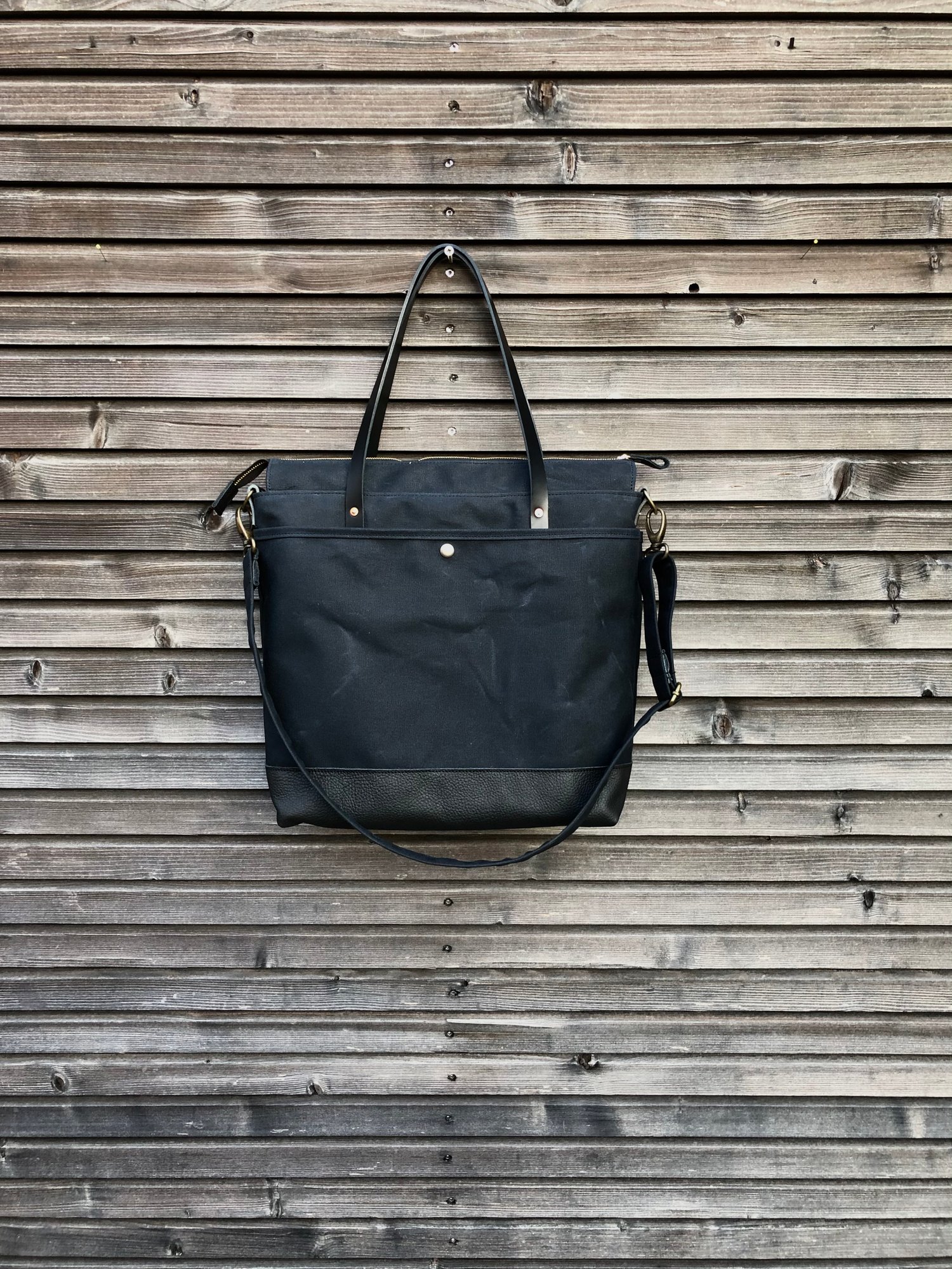 Weekend bag / diaper bag in waxed canvas with leather handles and ...