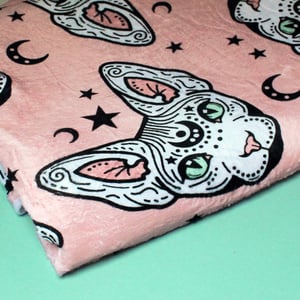 Image of Mystical Sphynx cat blanket - luxury super soft fluffy fleece throw - PINK - printed blanket