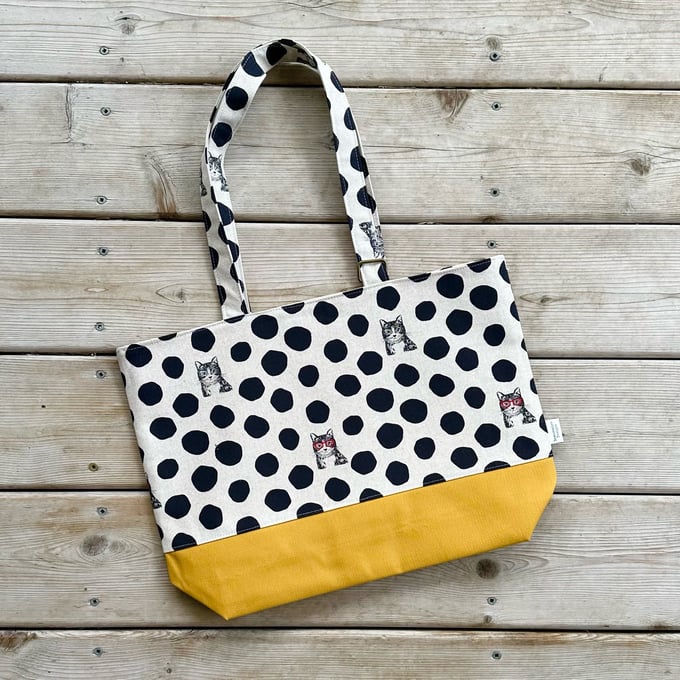Image of Market Tote Echino Cool Cats Black and Mustard