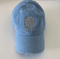 Signature Denim & gold distressed dad hat