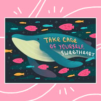 Image 2 of Self-Care Whale Postcard Art Print