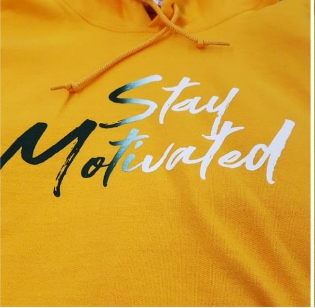 Green and white blend stay motivated hoodie 