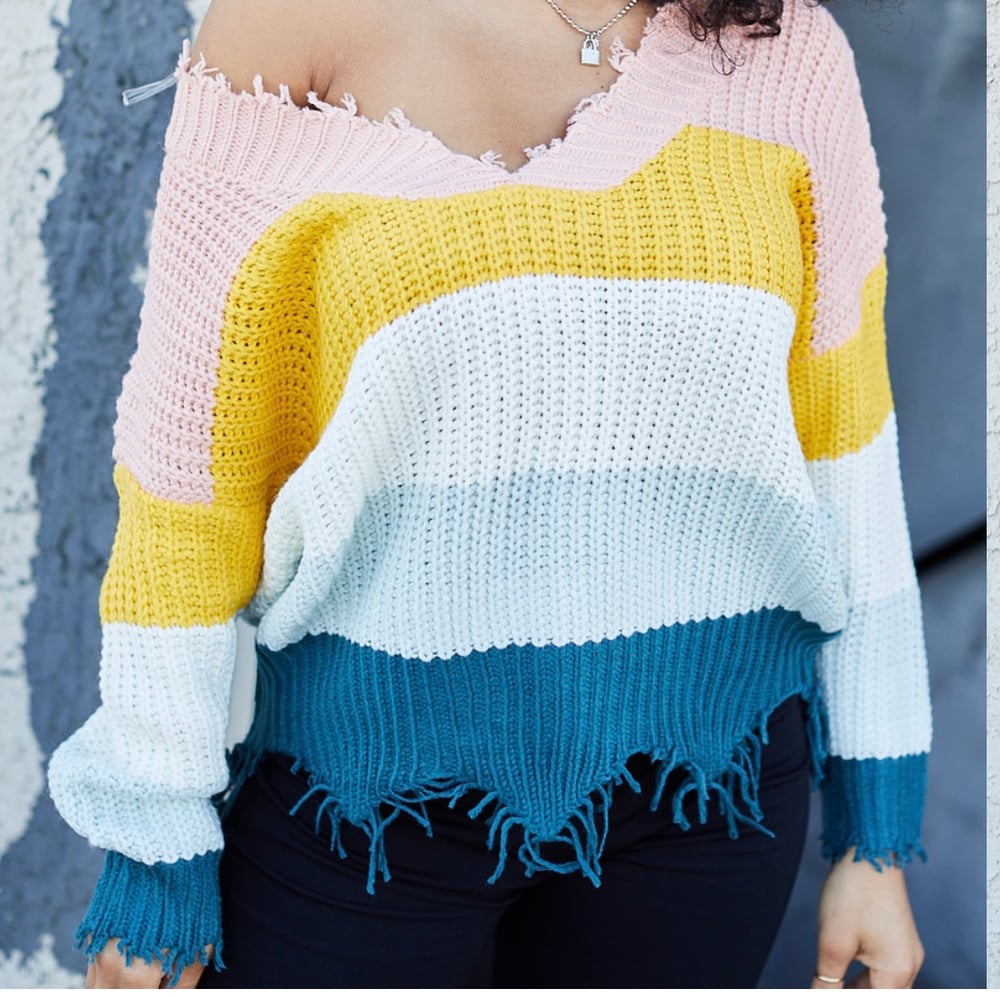 Image of Distressed sweater- Multicolor 