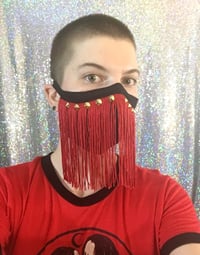 Red Studded Fringe Mask (with filter pocket and nose wire) 