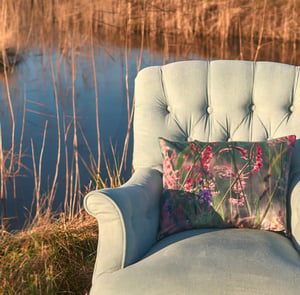 Image of Meadow grasses, printed velvet cushion