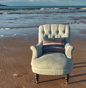 Image of Seascape stripe, printed velvet cushion