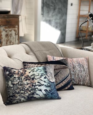 Image of Seascape stripe, printed velvet cushion