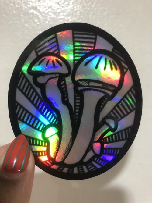Image of Holographic Magic Mushroom STICKER! By Dig Threads