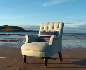 Image of Seascape stripe, printed velvet cushion