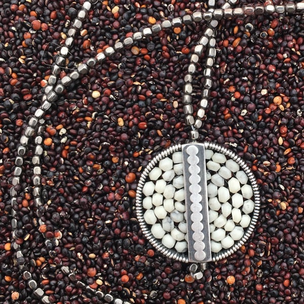 Image of Round Center Bar Pendant in White Stone