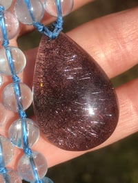 Image 1 of Blue Topaz Mala with Rare Super Seven Fireworks Pendant