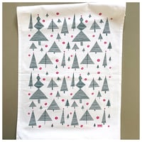 Image 1 of Evergreen Trees and Baubles Kitchen Tea Towel