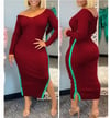 BURGUNDY V-FRONT KNITTED SIDE BOTTON LONG SLEEVE DRESS 