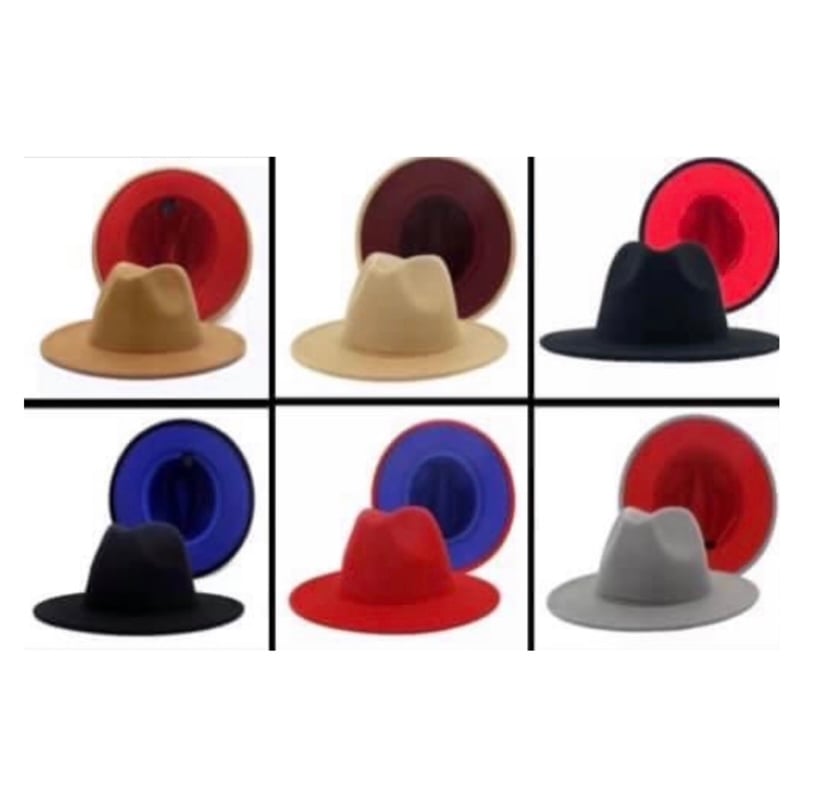 Image of Red Outer/BlueishPurple Inner Fedora Hat