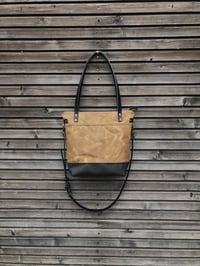 Image 3 of Waxed canvas tote bag in spice with zipper closure and cross body strap