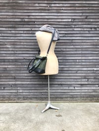 Image 3 of Waxed canvas leather tote bag in olive green with zipper closure and cross body strap