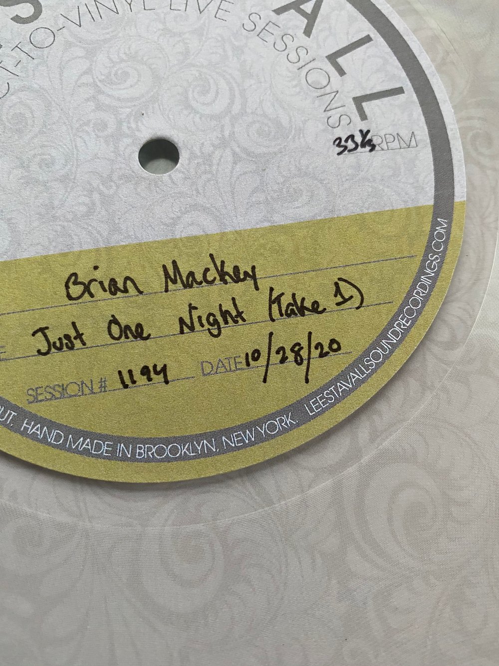 One of a Kind - Direct to Vinyl - Brian Mackey "Just One Night"