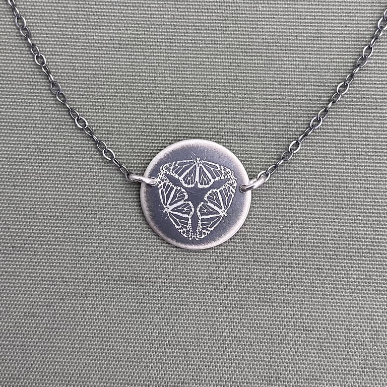 Small Sterling Silver Monarch Butterfly Mandala Necklace