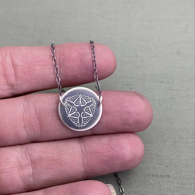 Small Sterling Silver Monarch Butterfly Mandala Necklace  Image 3