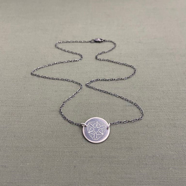 Small Sterling Silver Monarch Butterfly Mandala Necklace  Image 4