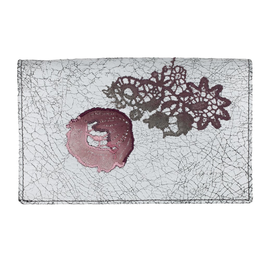 Image of Leather Wallet in white with Antique Lace