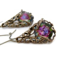 Image 1 of Vitrail Czech glass earrings, Art Nouveau inspired filigree jewelry