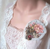 Image 3 of Statement floral brooch, textile jewelry bead embroidered flowers and crystals