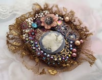 Image 2 of Mother Daughter Brooch, bead embroidery textile pin with Austrian crystals