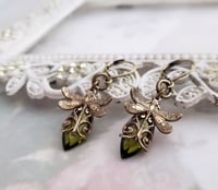Image 1 of Olivine dragonfly earrings, Belle Epoque insect earrings