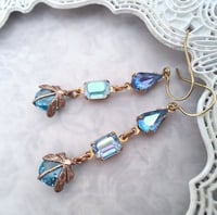 Image 1 of Blue dragonfly earrings, Art Deco style insect jewelry