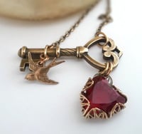 Image 1 of Key to my Heart necklace, Romantic Jewelry With Messenger Bird